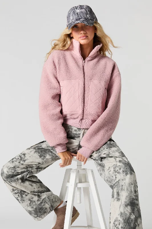 Long women's mac coats in a lightweight fabric for spring showersQuilted Pocket Sherpa Bomber Jacket Long women's mac coats in a lightweight fabric for spring showersQuilted Pocket Sherpa Bomber Jacket
