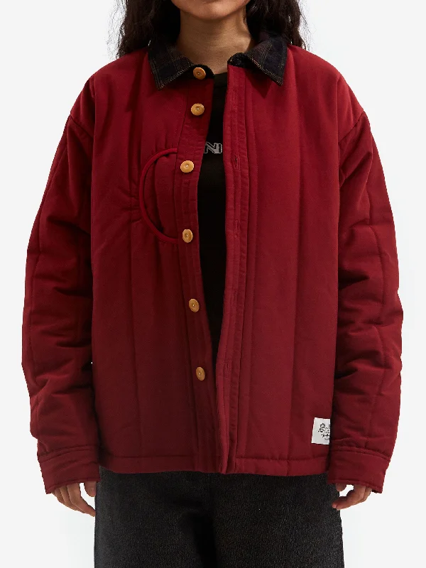 Belted women's cashmere coats in soft pastels for a luxurious feelBrain Dead Puffer Button Up Shirt - Red Belted women's cashmere coats in soft pastels for a luxurious feelBrain Dead Puffer Button Up Shirt - Red