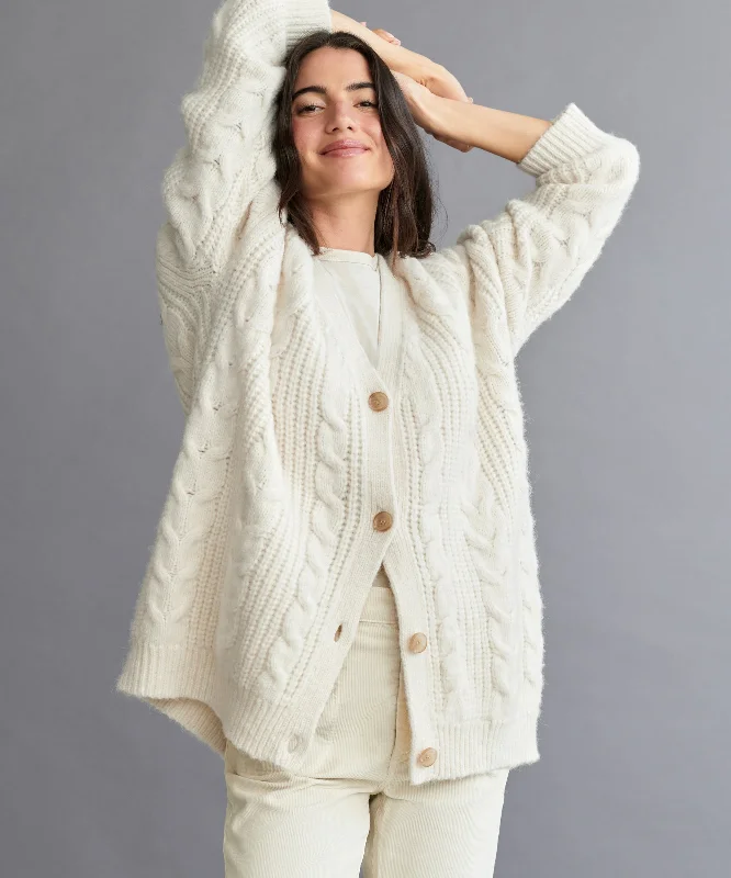 hand knitted women cardigan with artisanal charmCable Cocoon Cardigan