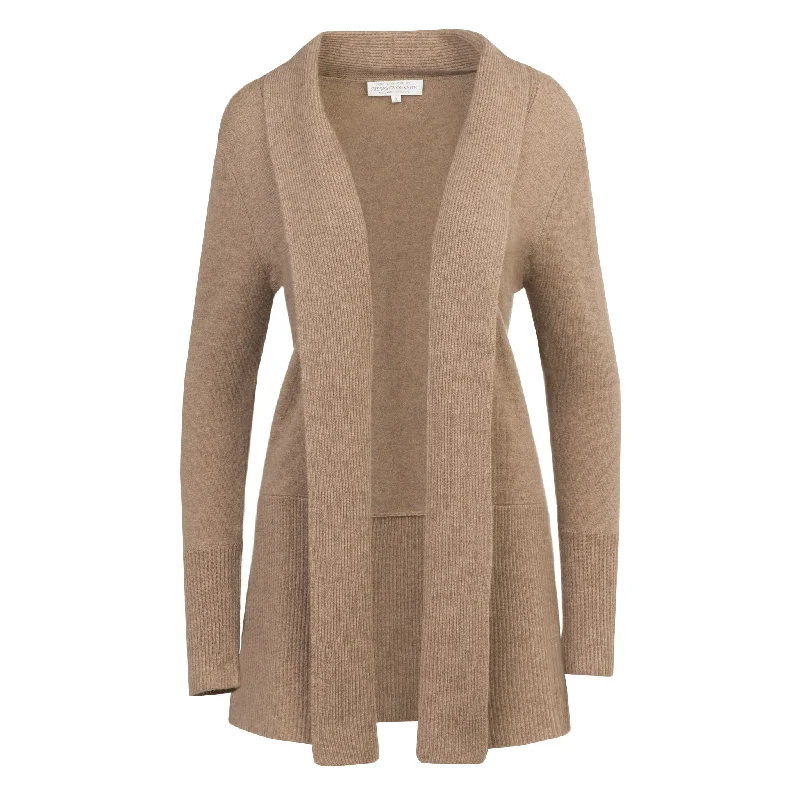 ribbed women cardigan with a classic textureLong Cashmere Cardigan in Light Brown