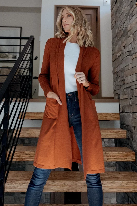 plus size women cardigan for comfortable layeringCentral Park Cardigan | Rust