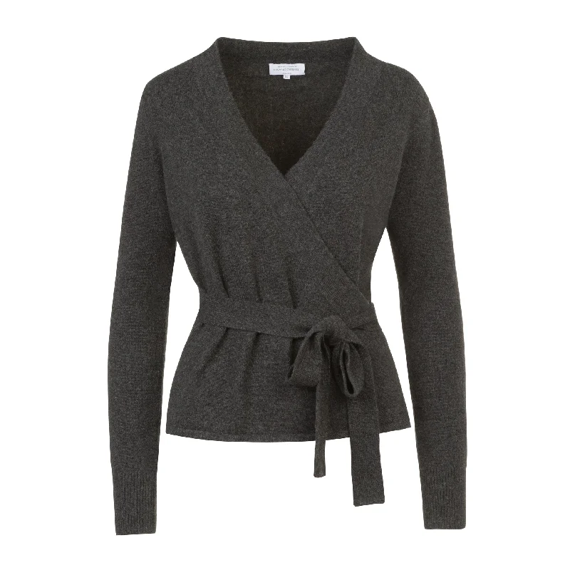 open front women cardigan for easy stylingBallet Wrap Cardigan in Charcoal Grey