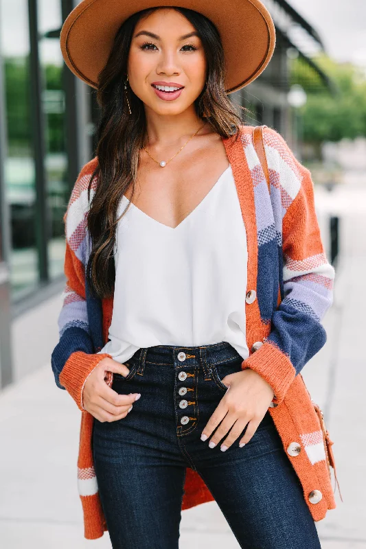 button down women cardigan with vintage buttonsFall For You Rust Orange Striped Cardigan button down women cardigan with vintage buttonsFall For You Rust Orange Striped Cardigan