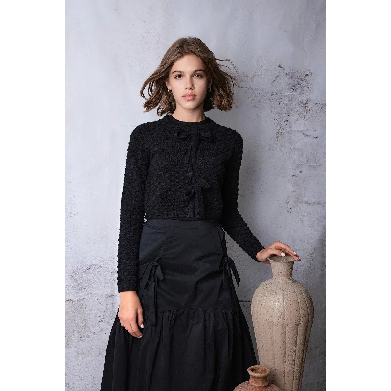 button down women cardigan with vintage buttonsHev Black Bow Tie Cardigan (HKN540)