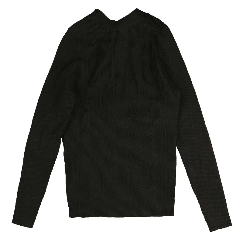 ribbed women cardigan with a classic textureHev Black Mock Neck Knit With Back Buttons ribbed women cardigan with a classic textureHev Black Mock Neck Knit With Back Buttons