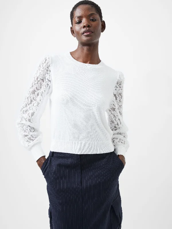 boyfriend style women cardigan for a relaxed fitLuvy Embroidered Mesh Sleeve Jumper