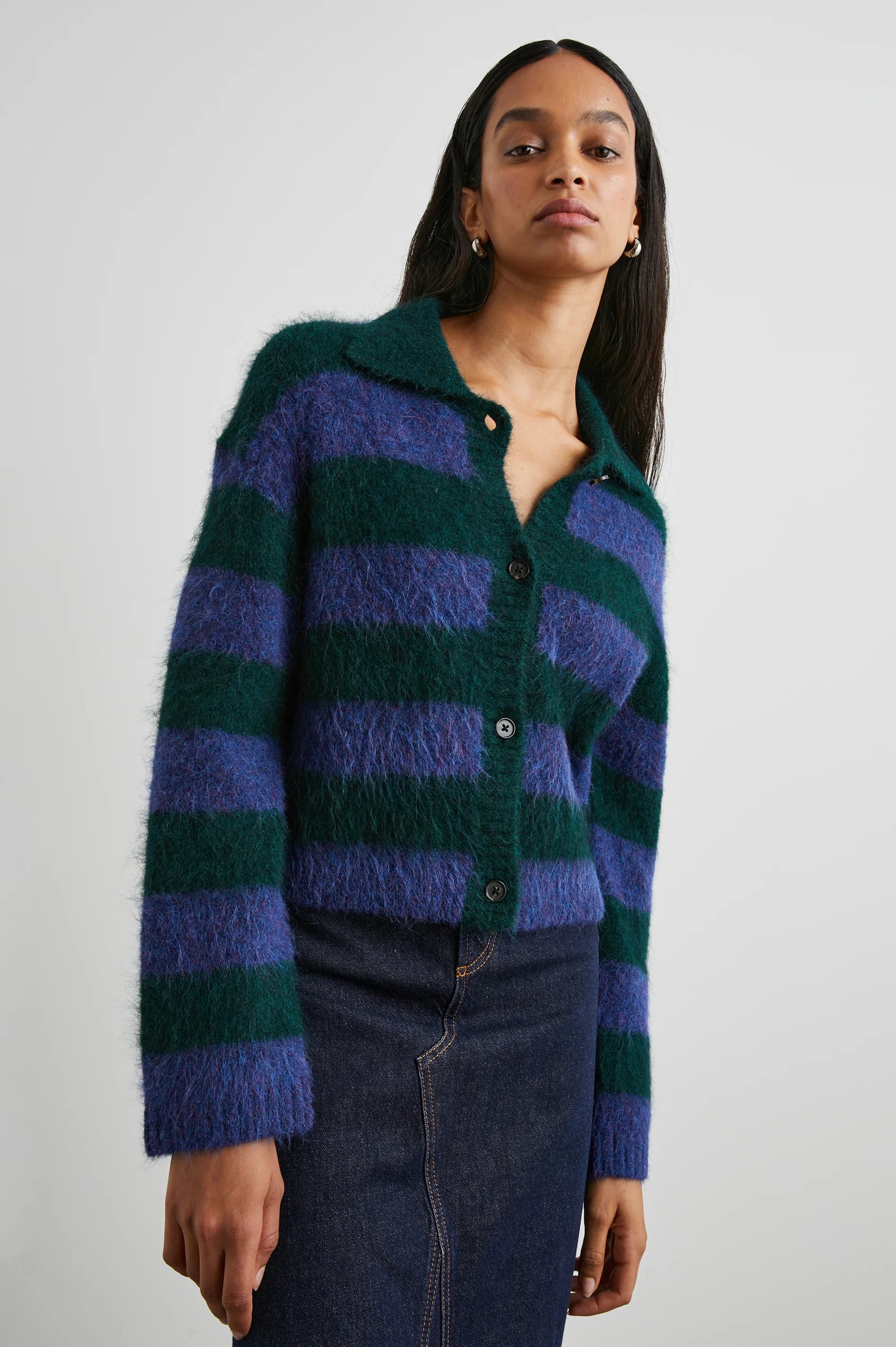 cable knit women cardigan with intricate patternsRails - Oxford Stripe