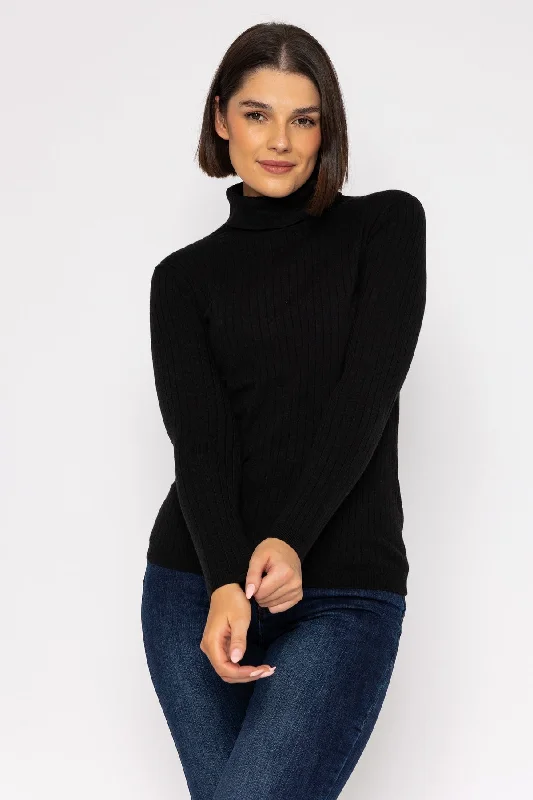hooded women cardigan for added warmth and styleRib Roll Neck Knit in Black