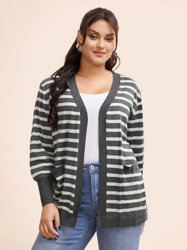 maternity women cardigan for expecting momsStriped Lantern Sleeve Patched Pocket Cardigan maternity women cardigan for expecting momsStriped Lantern Sleeve Patched Pocket Cardigan