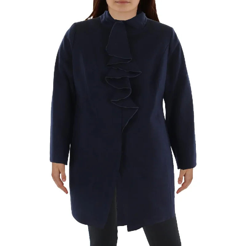 Women's knee - length wool blend coats with a fur collar for added warmthTahari Womens Plus Wool BLend Ruffled Walker Coat Women's knee - length wool blend coats with a fur collar for added warmthTahari Womens Plus Wool BLend Ruffled Walker Coat