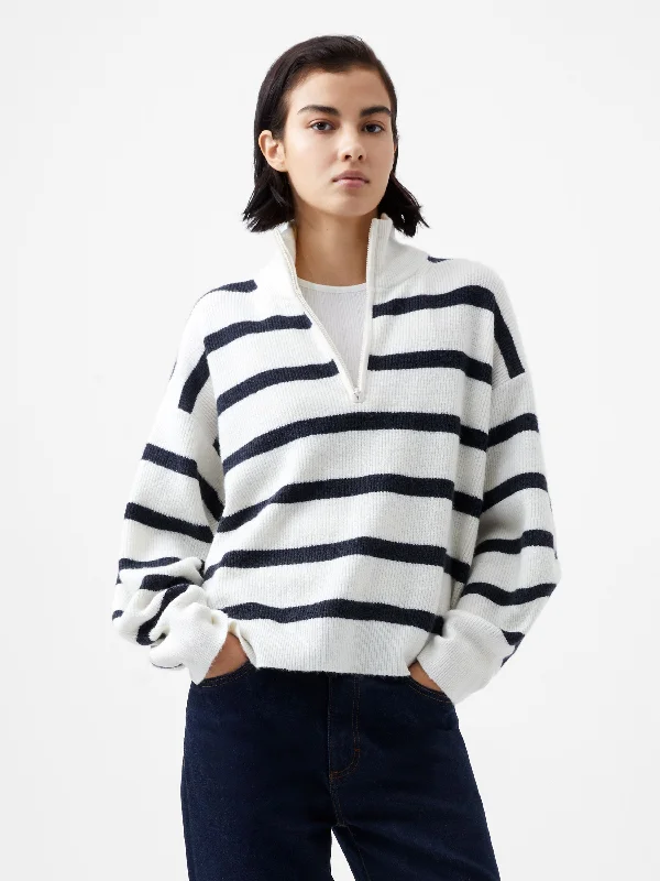 color block women cardigan with bold huesVhari Recycled Stripe Half Zip Jumper
