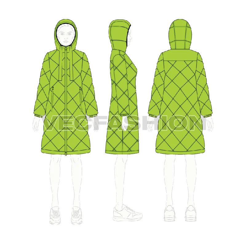 Hooded women's puffer coats in neon colors for high - visibility sportsWomen's Diagonal Panelled Puffer Coat Hooded women's puffer coats in neon colors for high - visibility sportsWomen's Diagonal Panelled Puffer Coat