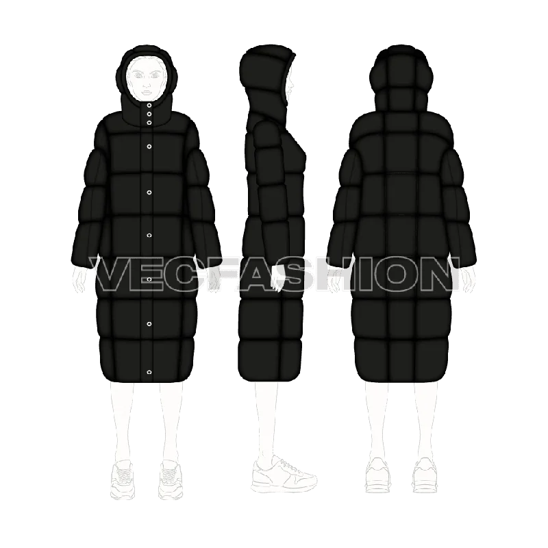 Women's long - sleeve wool coats in a houndstooth pattern for a classic charmWomen's Full Length Bubble Coat Women's long - sleeve wool coats in a houndstooth pattern for a classic charmWomen's Full Length Bubble Coat