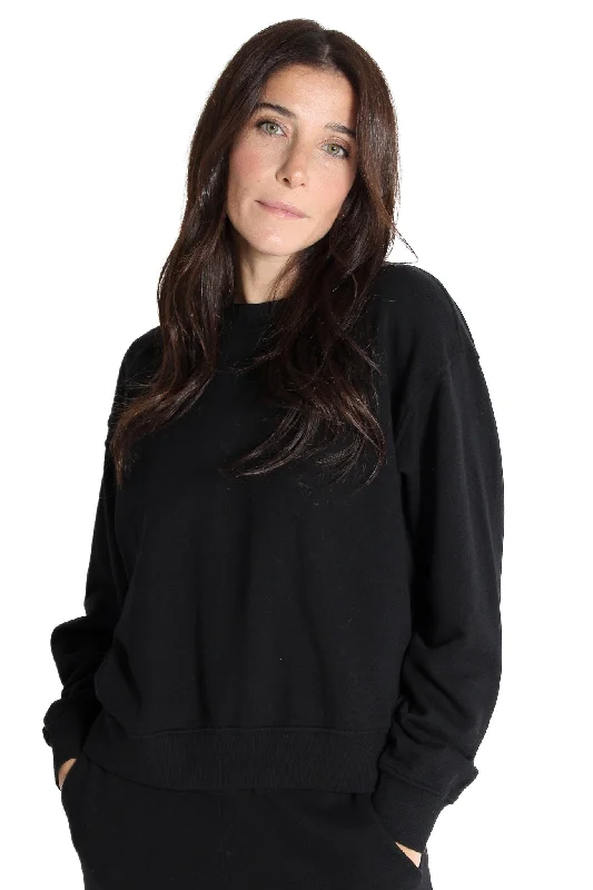 Plus Size Women's Side - Slit Sweaters in Bold SolidsBlack Ynez Pullover
