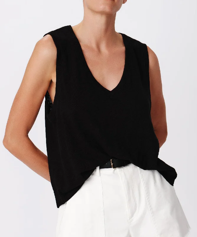 V - Neck Women T Shirt to Enhance the NecklineSlub Jersey V-Neck Tank - Black