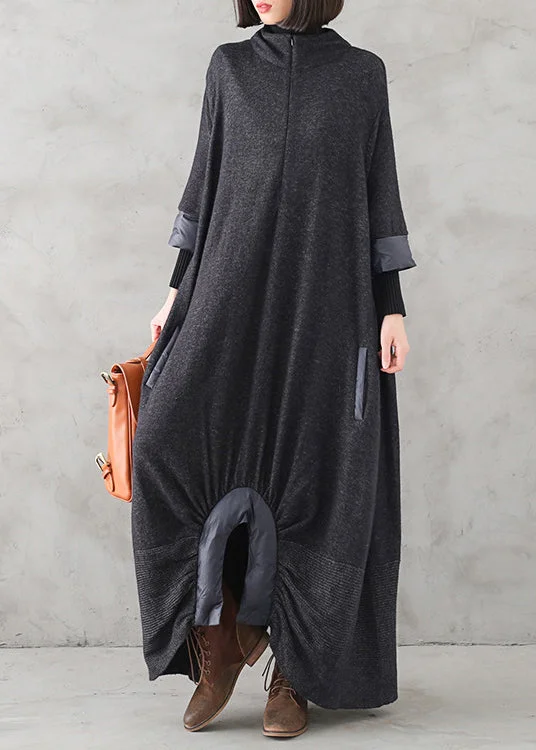 Plus Size Women's Turtleneck Sweater Dresses with Side SlitsBlack Turtleneck Patchwork Cashmere Knit Sweater Dress Winter Plus Size Women's Turtleneck Sweater Dresses with Side SlitsBlack Turtleneck Patchwork Cashmere Knit Sweater Dress Winter