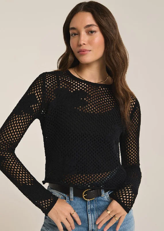 Split - Hem Women's Linen Blend Sweaters for SpringBlossom Floral Sweater - Black