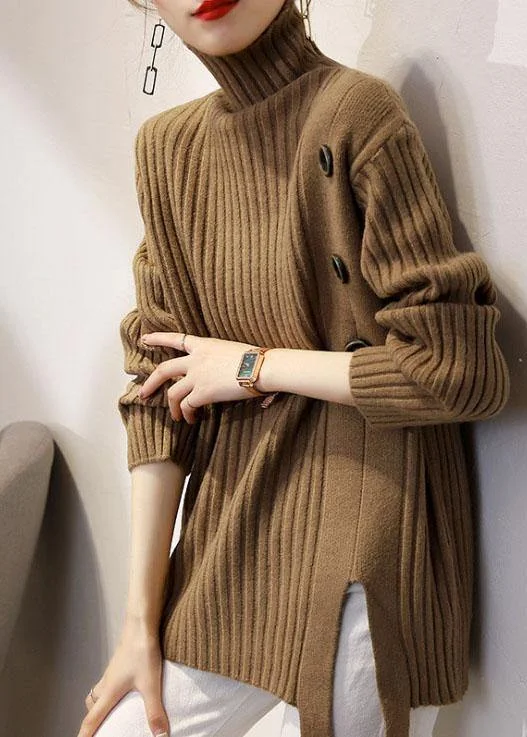 Bell - Sleeve Women's Mohair - Wool Blend SweatersBoutique Khaki Turtleneck Thick Fall Winter Knit Sweater Bell - Sleeve Women's Mohair - Wool Blend SweatersBoutique Khaki Turtleneck Thick Fall Winter Knit Sweater