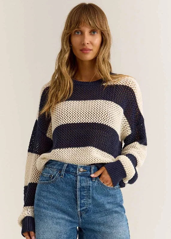 High - Low Hem Women's Cashmere - Blended SweatersBroadbeach Stripe Sweater - Captain Navy High - Low Hem Women's Cashmere - Blended SweatersBroadbeach Stripe Sweater - Captain Navy
