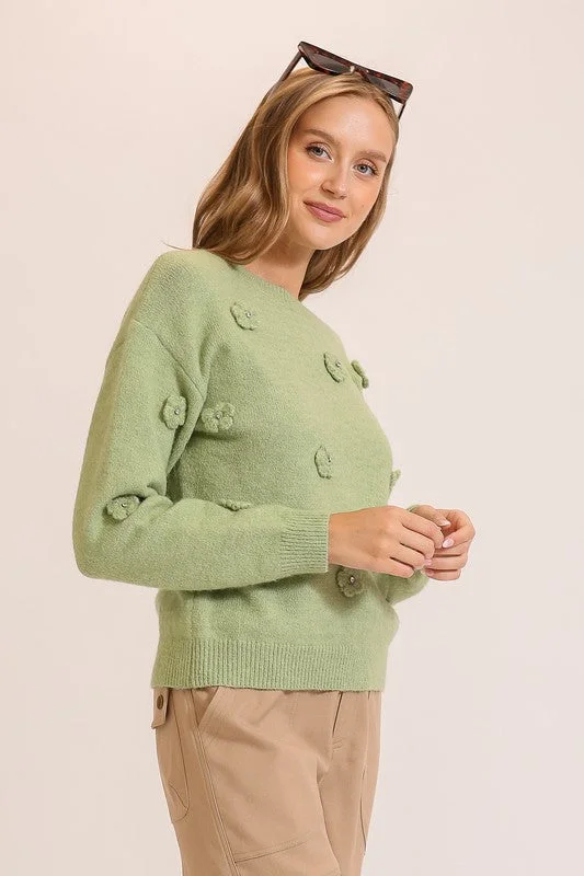 Plus Size Women's Side - Slit Sweaters in Bold SolidsClover Floral Sweater