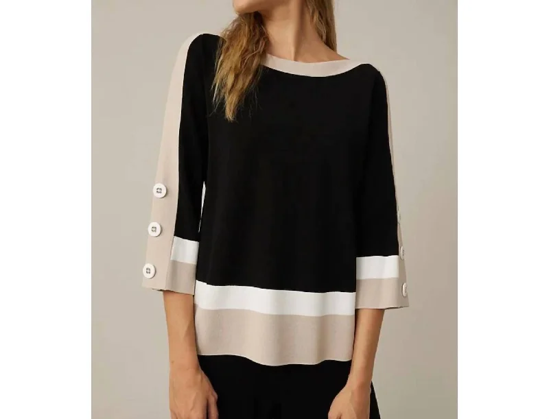 Plus Size Women's Open - Front Cardigan Style Sweater DressesColor Block Pull-On Sweater In Black Vanilla & Moonstone Plus Size Women's Open - Front Cardigan Style Sweater DressesColor Block Pull-On Sweater In Black Vanilla & Moonstone