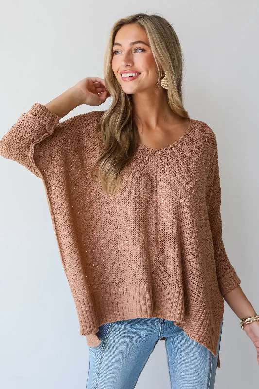 Tie - Front Women's Lambswool Sweaters in Pastel HuesCrush Worthy Camel Oversized Lightweight Knit Sweater Tie - Front Women's Lambswool Sweaters in Pastel HuesCrush Worthy Camel Oversized Lightweight Knit Sweater