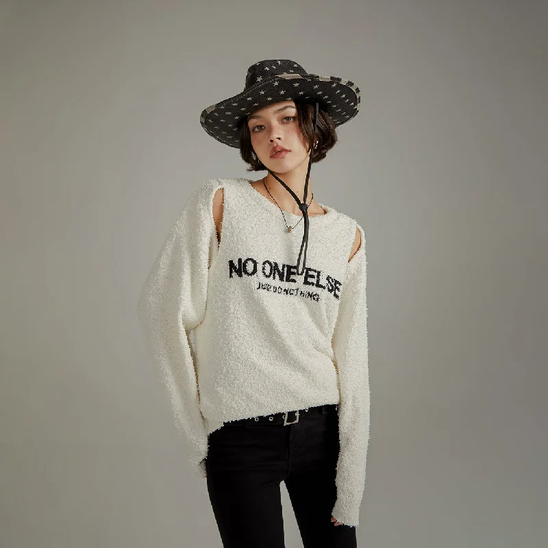 Sleeveless Women's Silk - Trimmed Sweaters for SummerLogo Shoulder Split Loose Knit Sweater Sleeveless Women's Silk - Trimmed Sweaters for SummerLogo Shoulder Split Loose Knit Sweater