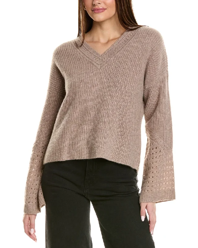 Boat Neck Women's Merino Wool Sweaters in Neutral ShadesDesign History Pointelle Sleeve Cashmere Sweater Boat Neck Women's Merino Wool Sweaters in Neutral ShadesDesign History Pointelle Sleeve Cashmere Sweater