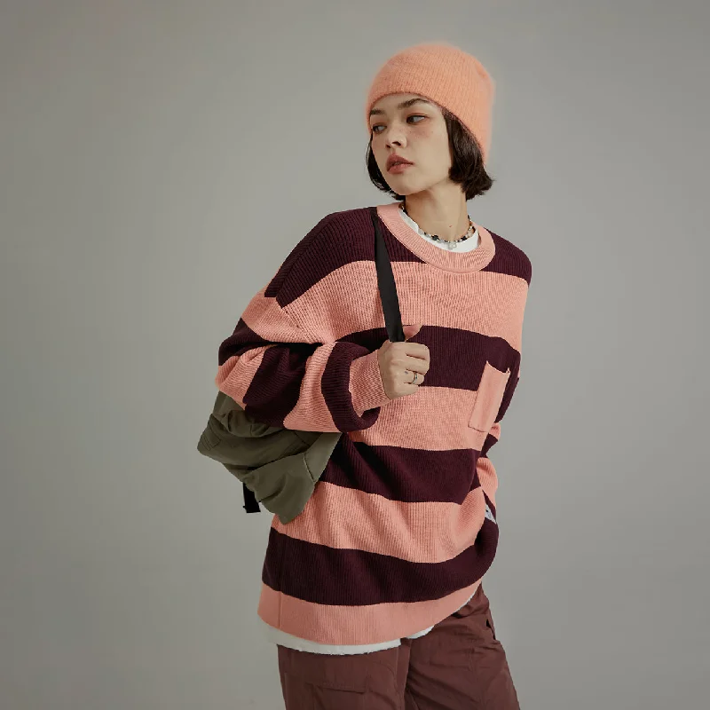 Split - Hem Women's Linen Blend Sweaters for SpringColor Pocket Stripe Knit Sweater