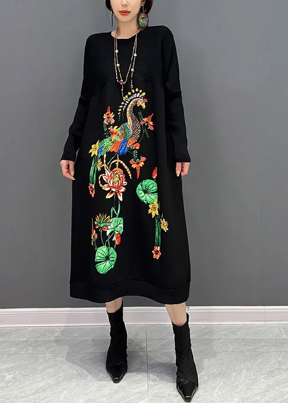 Plus Size Women's Long Sleeve Cable Knit Sweater DressesElegant Black O-Neck Embroideried Knit Maxi Dress Fall Plus Size Women's Long Sleeve Cable Knit Sweater DressesElegant Black O-Neck Embroideried Knit Maxi Dress Fall