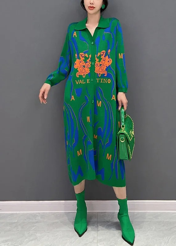 Plus Size Women's Fit - and - Flare Sweater Dresses with Ruffled HemFitted Green Peter Pan Collar Print Button Knit Shirts Dress Fall Plus Size Women's Fit - and - Flare Sweater Dresses with Ruffled HemFitted Green Peter Pan Collar Print Button Knit Shirts Dress Fall