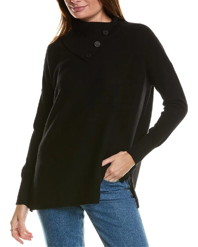 Plus Size Women's Belted Cable Knit SweatersForte Cashmere Button Neck Oversized Cashmere Pullover Plus Size Women's Belted Cable Knit SweatersForte Cashmere Button Neck Oversized Cashmere Pullover