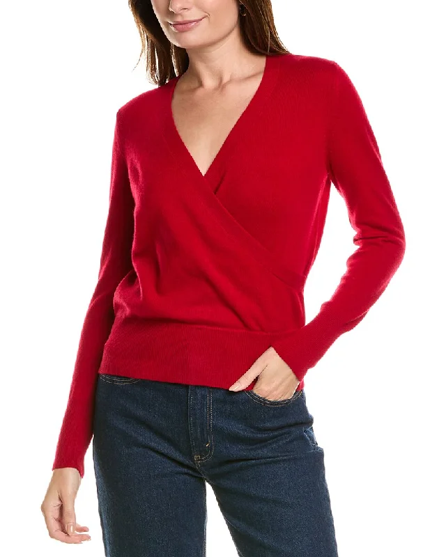 Tie - Front Women's Lambswool Sweaters in Pastel HuesForte Cashmere Rib Surplice Cashmere Pullover Tie - Front Women's Lambswool Sweaters in Pastel HuesForte Cashmere Rib Surplice Cashmere Pullover