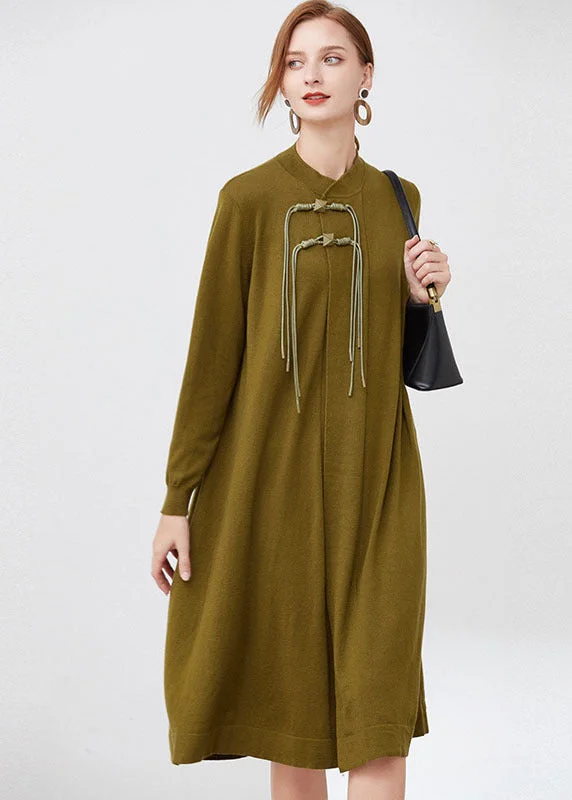 Plus Size Women's Turtleneck Sweater Dresses with Side SlitsGreen Wool Knit Long Dresses Stand Collar Tassel Long Sleeve Plus Size Women's Turtleneck Sweater Dresses with Side SlitsGreen Wool Knit Long Dresses Stand Collar Tassel Long Sleeve