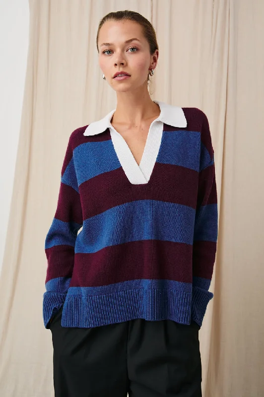 Plus Size Women's Side - Slit Sweaters in Bold SolidsHarris Sweater in Rugby Stripe