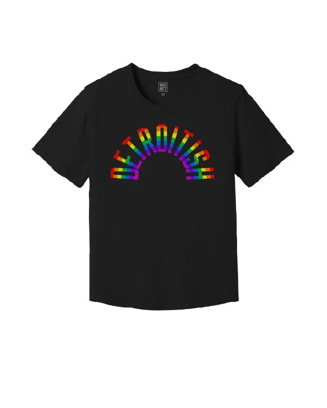 Striped Women T Shirt in a Classic PatternInk Detroit Detroitish Rainbow Kinda Cropped T-Shirt - Black Striped Women T Shirt in a Classic PatternInk Detroit Detroitish Rainbow Kinda Cropped T-Shirt - Black