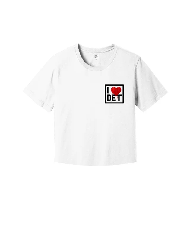 Ringer T Shirt Women with Retro - Inspired StripesInk Detroit I Love Detroit Boxy Cropped T-Shirt - White