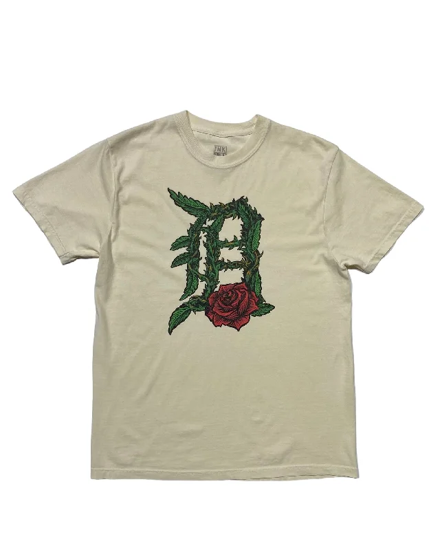 Embroidered Women T Shirt with Intricate DetailsInk Detroit - Old English D Rose - T-Shirt - Natural Embroidered Women T Shirt with Intricate DetailsInk Detroit - Old English D Rose - T-Shirt - Natural