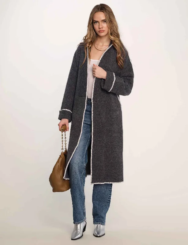 V - Neck Women's Ribbed Wool Sweaters for FallJude Coatigan in Tar