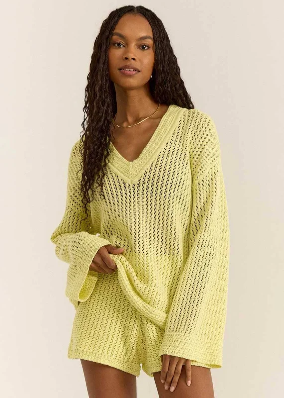 Plus Size Women's Ruffled Hem Sweaters in Floral PrintsKiami Crochet Sweater - Limeade Plus Size Women's Ruffled Hem Sweaters in Floral PrintsKiami Crochet Sweater - Limeade