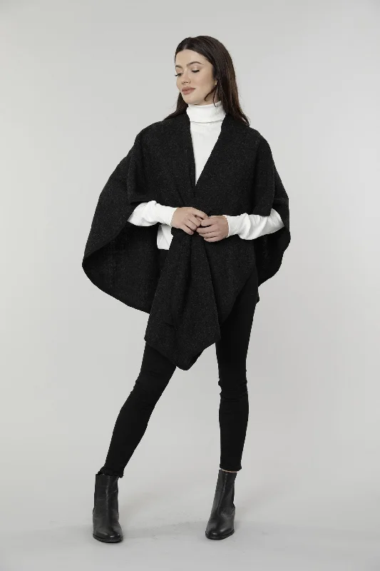 Hooded Women's Fleece - Lined Sweaters for WinterKnit Shawl Wrap in Black