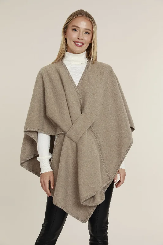 Plus Size Women's Ruffled Hem Sweaters in Floral PrintsKnit Shawl Wrap in Taupe