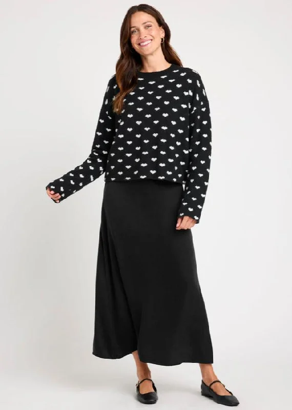 Split - Hem Women's Linen Blend Sweaters for SpringLolly Hearts Sweater in Black