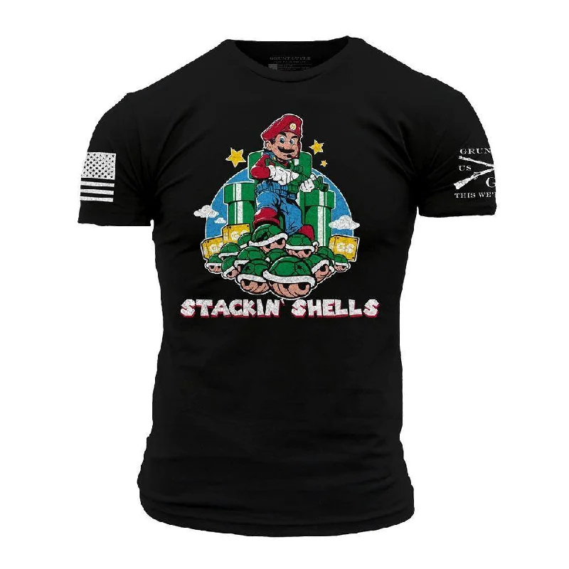 Embroidered Women T Shirt with Intricate DetailsStackin' Shells T-Shirt - Black