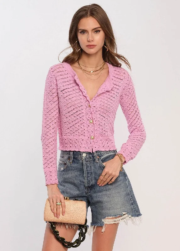 Plus Size Women's Ruffled Hem Sweaters in Floral PrintsNovella Cardi - Peony