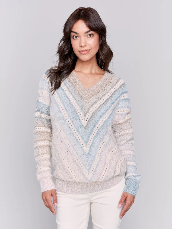 High - Low Hem Women's Cashmere - Blended SweatersOmbre Chevron Knit Sweater - Frost High - Low Hem Women's Cashmere - Blended SweatersOmbre Chevron Knit Sweater - Frost