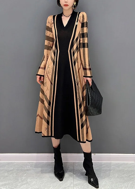 Empire Waist Women's Alpaca Wool Sweater Dresses in Earthy TonesOrganic Yellow Patchwork Black V Neck Striped Knit Dresses Fall Empire Waist Women's Alpaca Wool Sweater Dresses in Earthy TonesOrganic Yellow Patchwork Black V Neck Striped Knit Dresses Fall