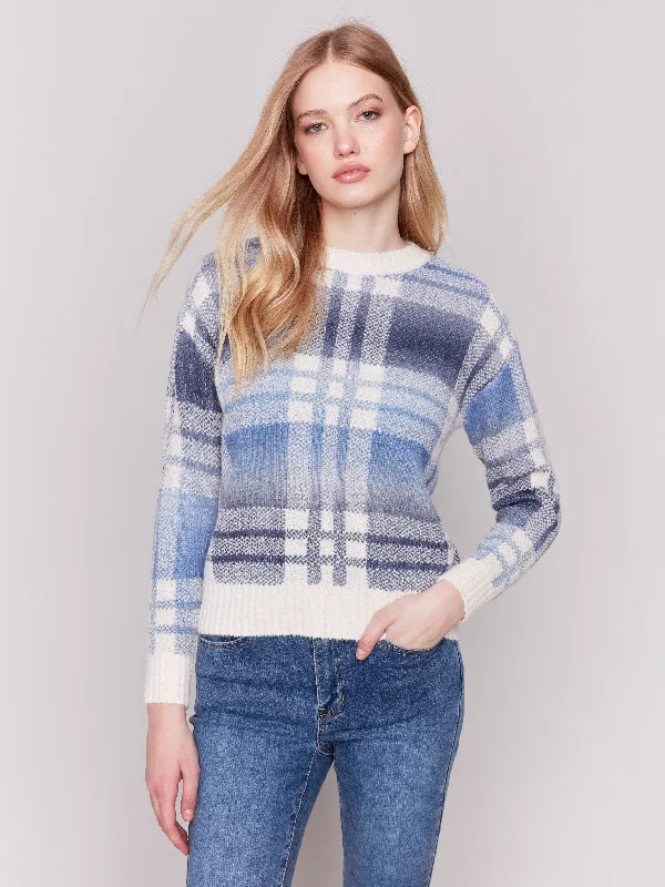 Button - Down Women's Shetland Wool Sweaters in Traditional PatternsPlaid Space Dye Sweater - Frost Button - Down Women's Shetland Wool Sweaters in Traditional PatternsPlaid Space Dye Sweater - Frost