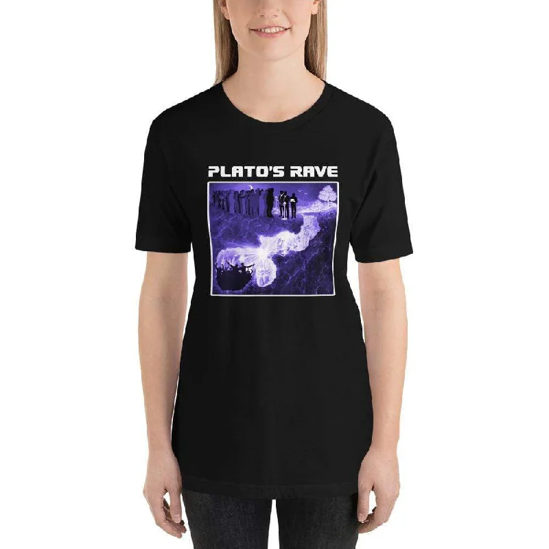 Distressed Women T Shirt with a Laid - Back AestheticPlato's Rave Cave - Basic T-Shirt Distressed Women T Shirt with a Laid - Back AestheticPlato's Rave Cave - Basic T-Shirt