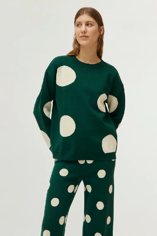 Plus Size Women's Oversized Chunky Knit SweatersPolka Dot Sweater in Green